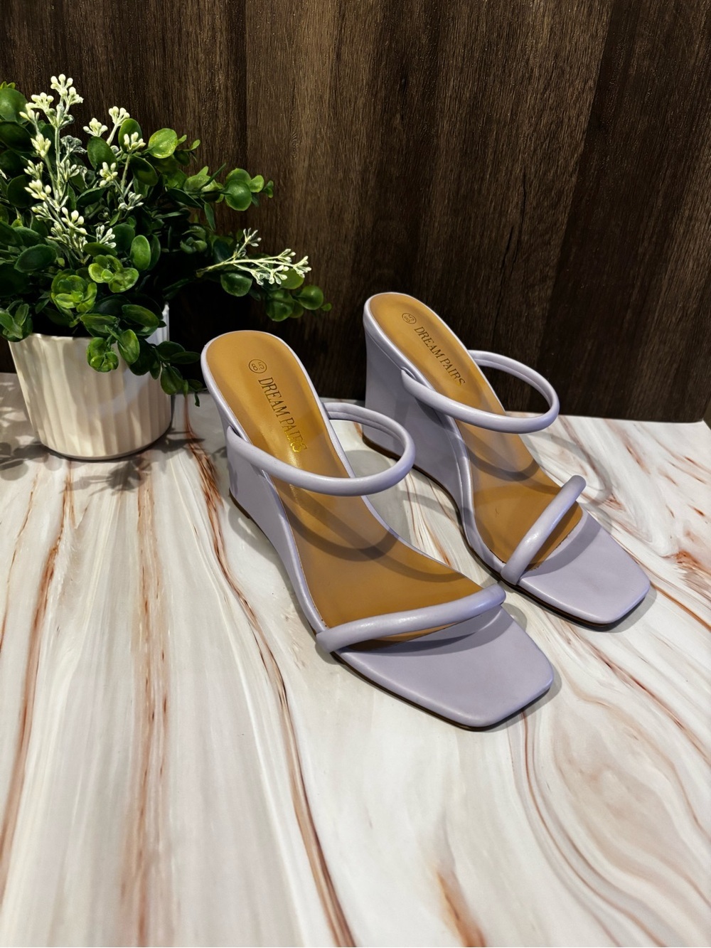 Dream Pairs Lilac Double-Strap Wedge Mules
